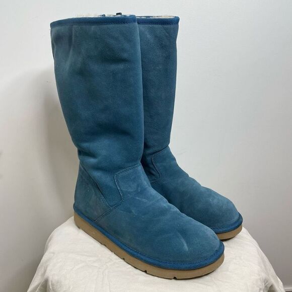 UGG Classic Tall 5235 Leather Sheepskin Winter Boots Sunset Turquoise Blue Zip 8 - Picture 11 of 11